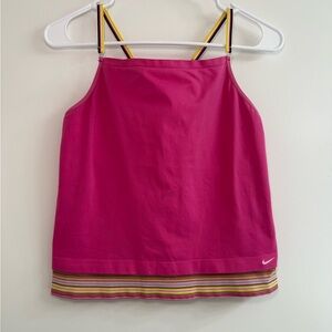 Nike Hot Pink Tank with Yellow-Trim Straps and Striped Hem